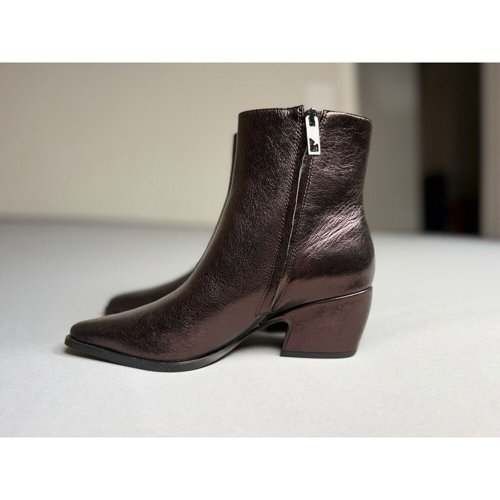 Franco Sarto L-Vivian Metallic Western Ankle Boots Bronze Leather NEW Size 7.5 - Picture 3 of 16